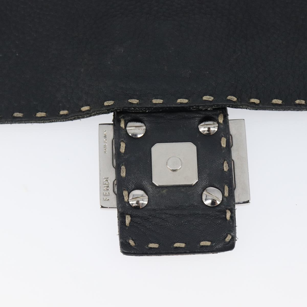 FENDI Selleria Mamma Baguette Shoulder Bag Leather Black Silver Auth 200803A