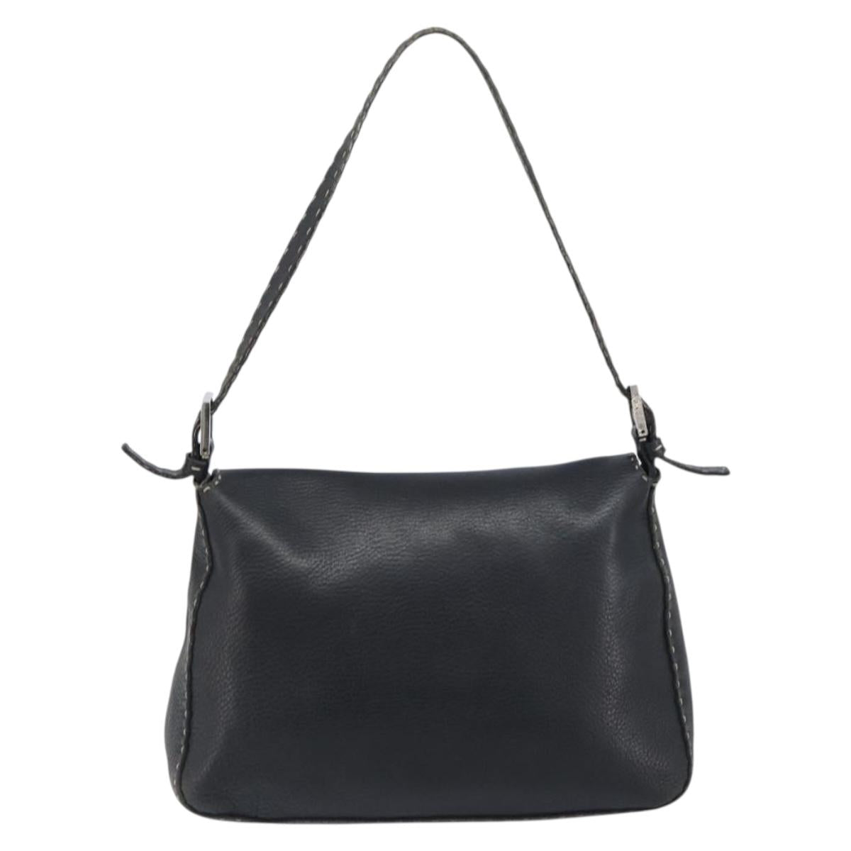 FENDI Selleria Mamma Baguette Shoulder Bag Leather Black Silver Auth 200803A