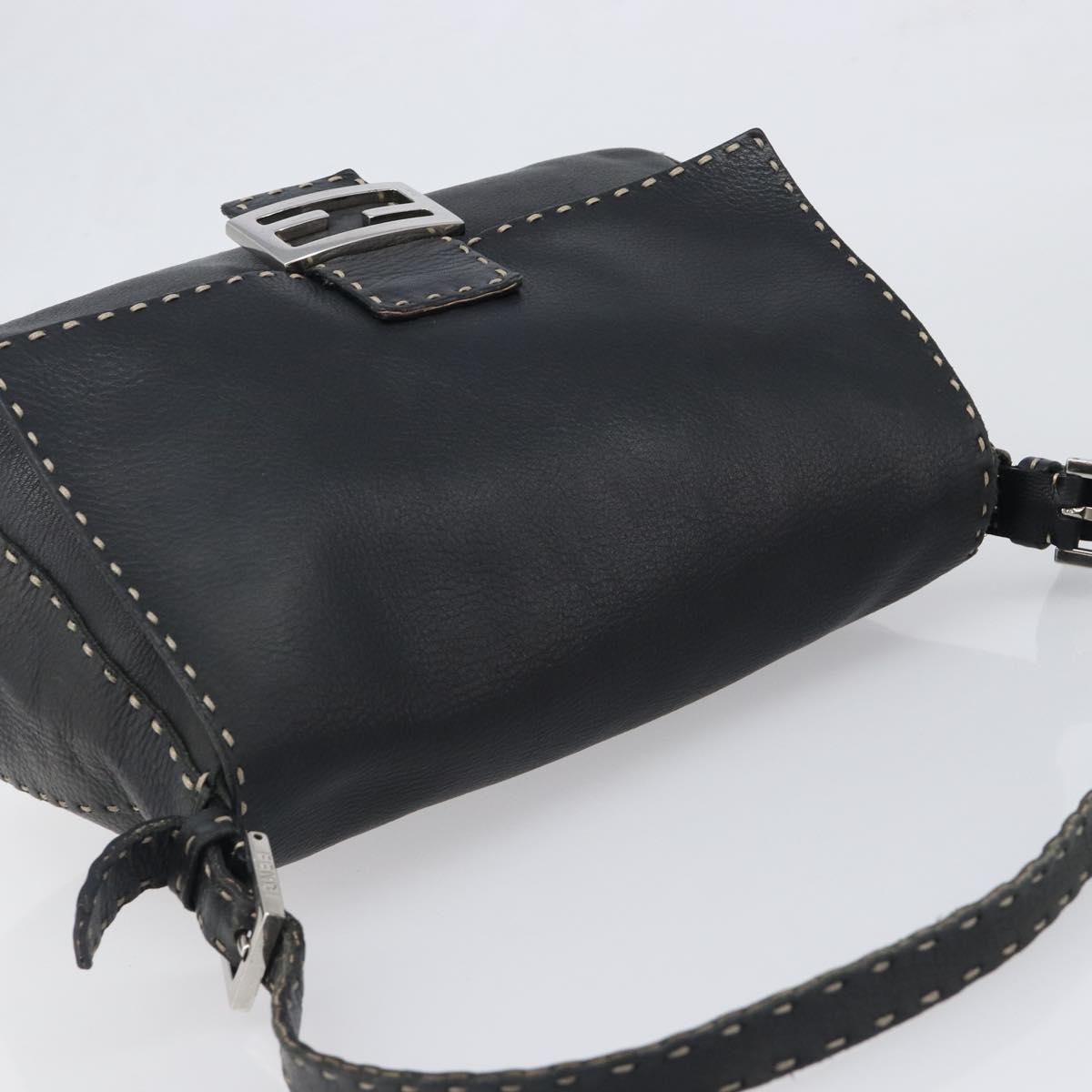 FENDI Selleria Mamma Baguette Shoulder Bag Leather Black Silver Auth 200803A