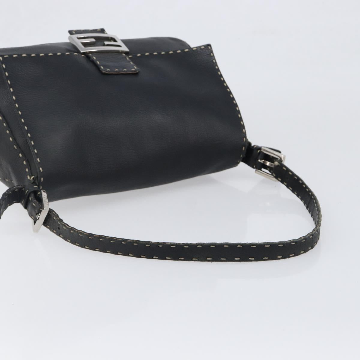 FENDI Selleria Mamma Baguette Shoulder Bag Leather Black Silver Auth 200803A