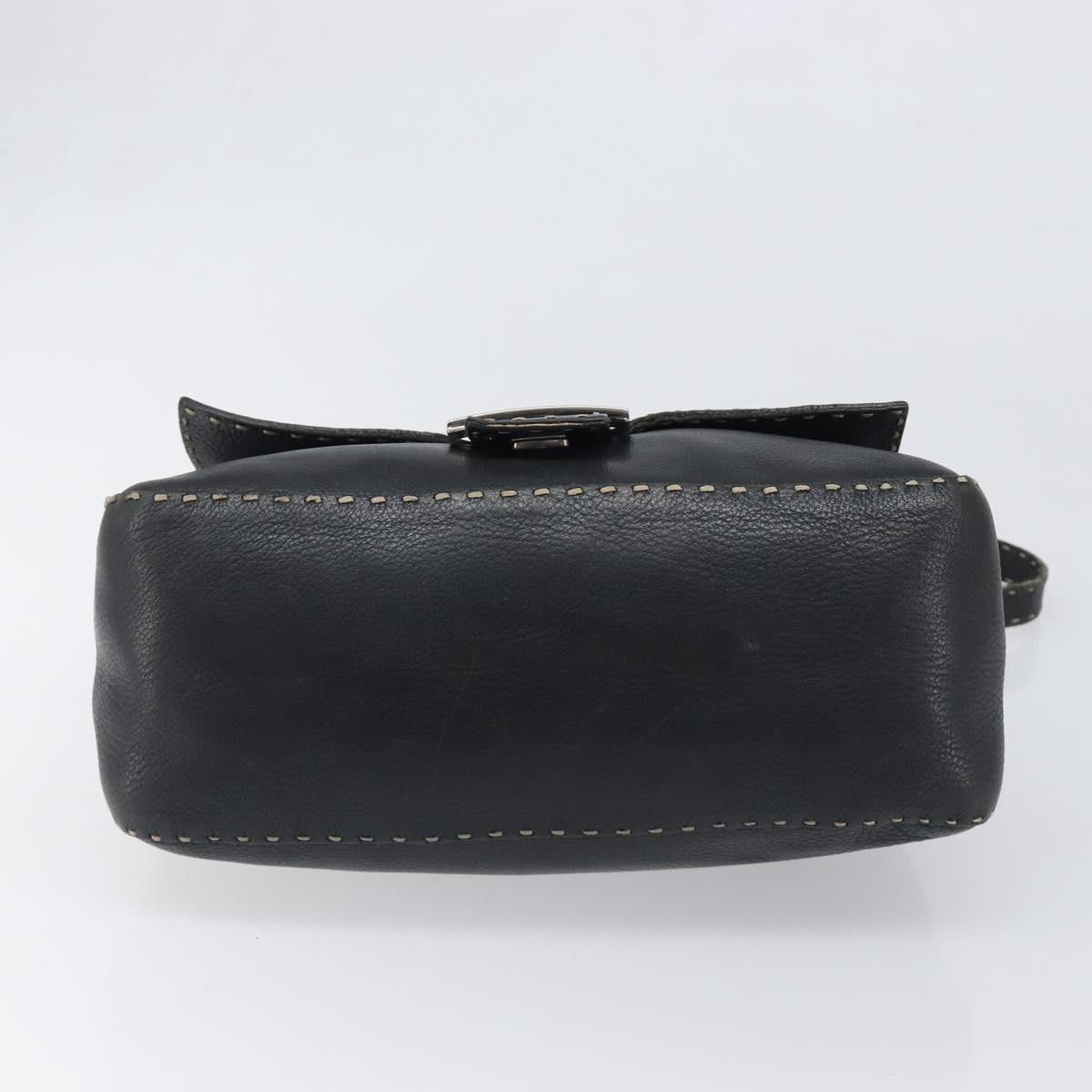 FENDI Selleria Mamma Baguette Shoulder Bag Leather Black Silver Auth 200803A