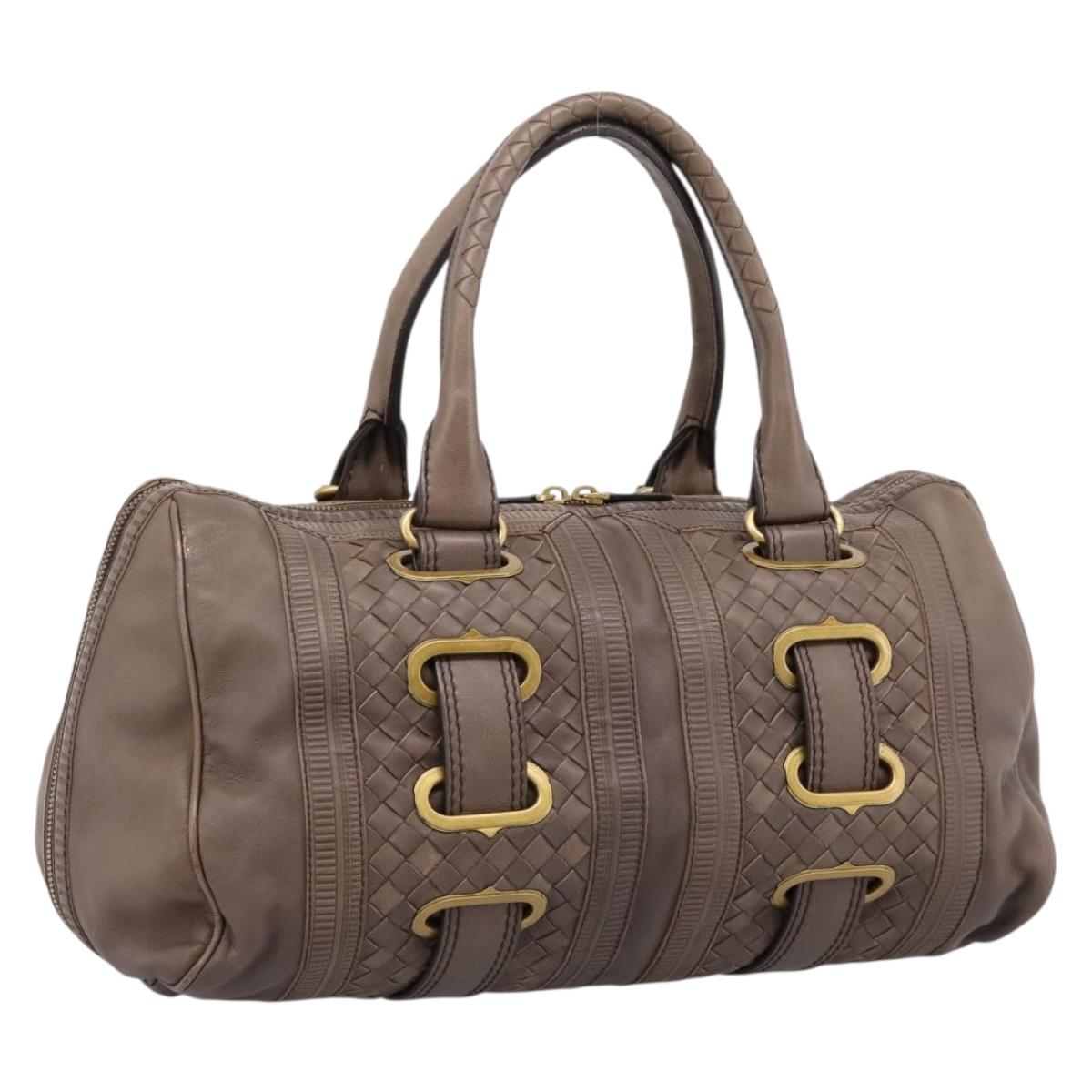 BOTTEGA VENETA INTRECCIATO Boston Bag Leather Brown Gold 162194 Auth 200806V