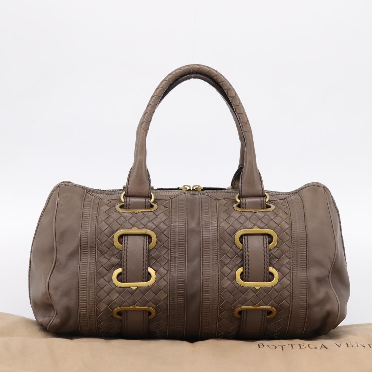 BOTTEGA VENETA INTRECCIATO Boston Bag Leather Brown Gold 162194 Auth 200806V