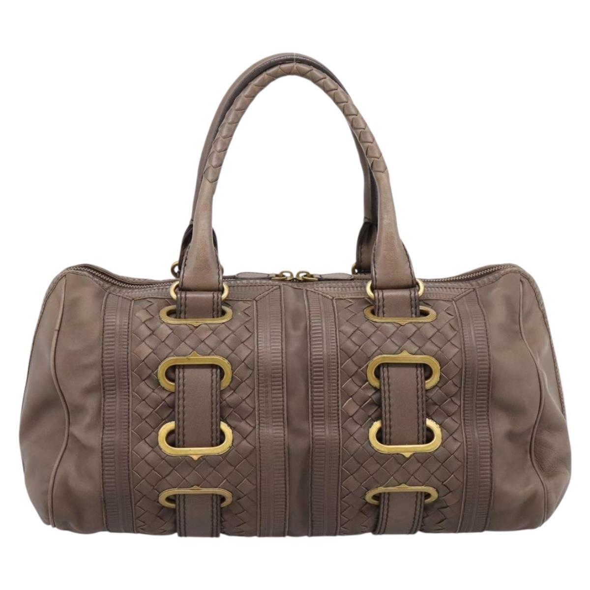 BOTTEGA VENETA INTRECCIATO Boston Bag Leather Brown Gold 162194 Auth 200806V