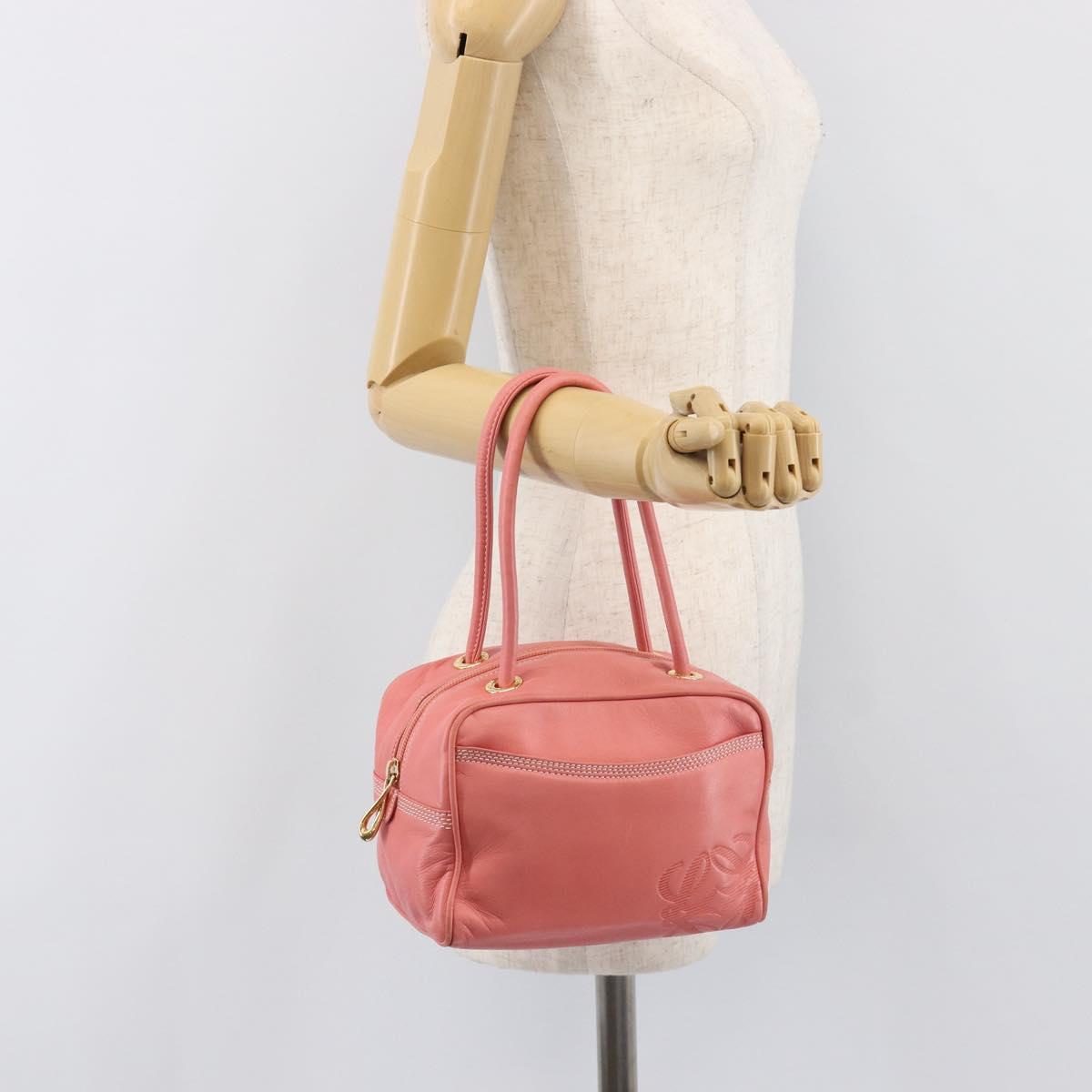 LOEWE Hand Bag Leather Pink Gold Tone Auth 200810V