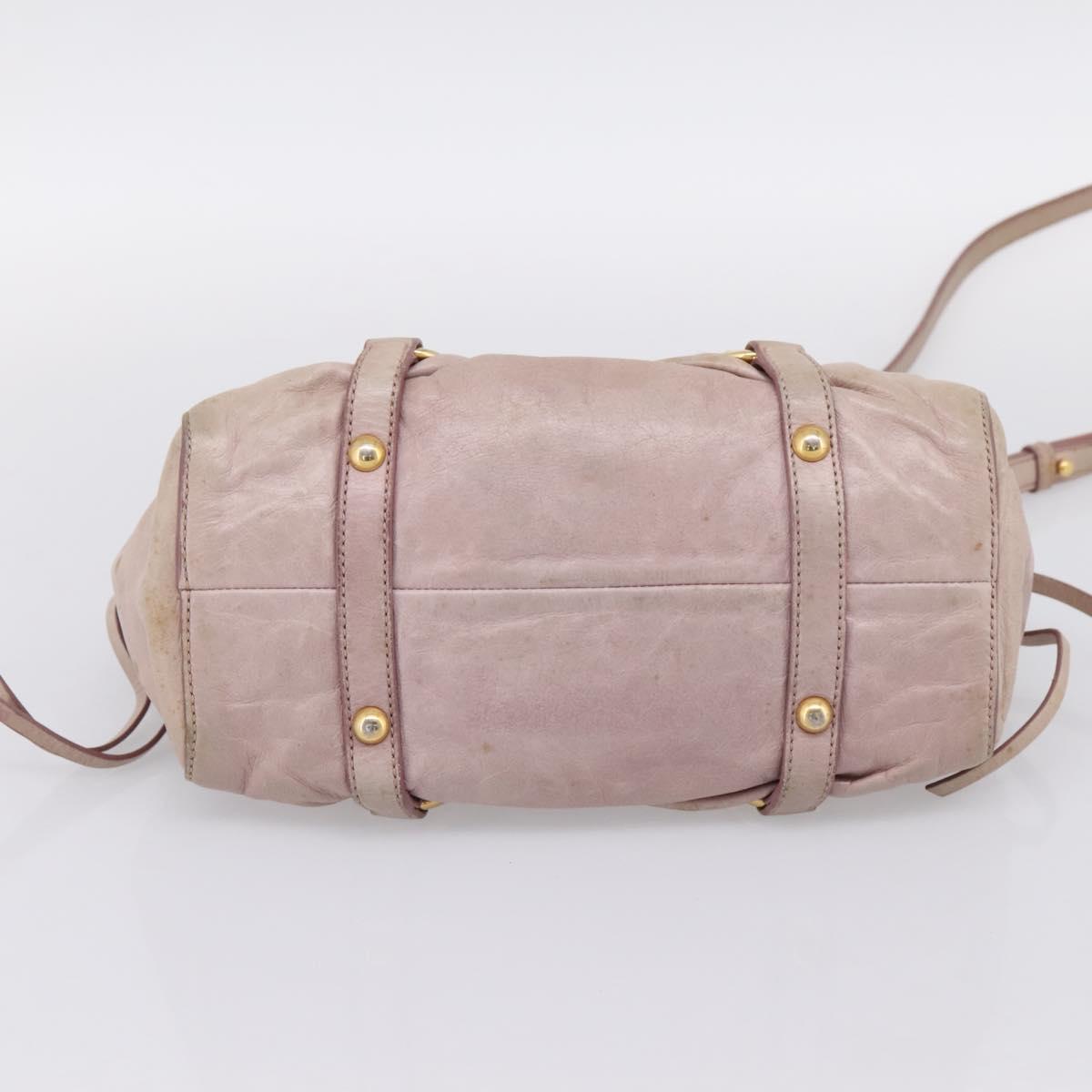 Miu Miu Vitellolux Hand Bag Leather 2way Beige Gold Tone Auth 200811