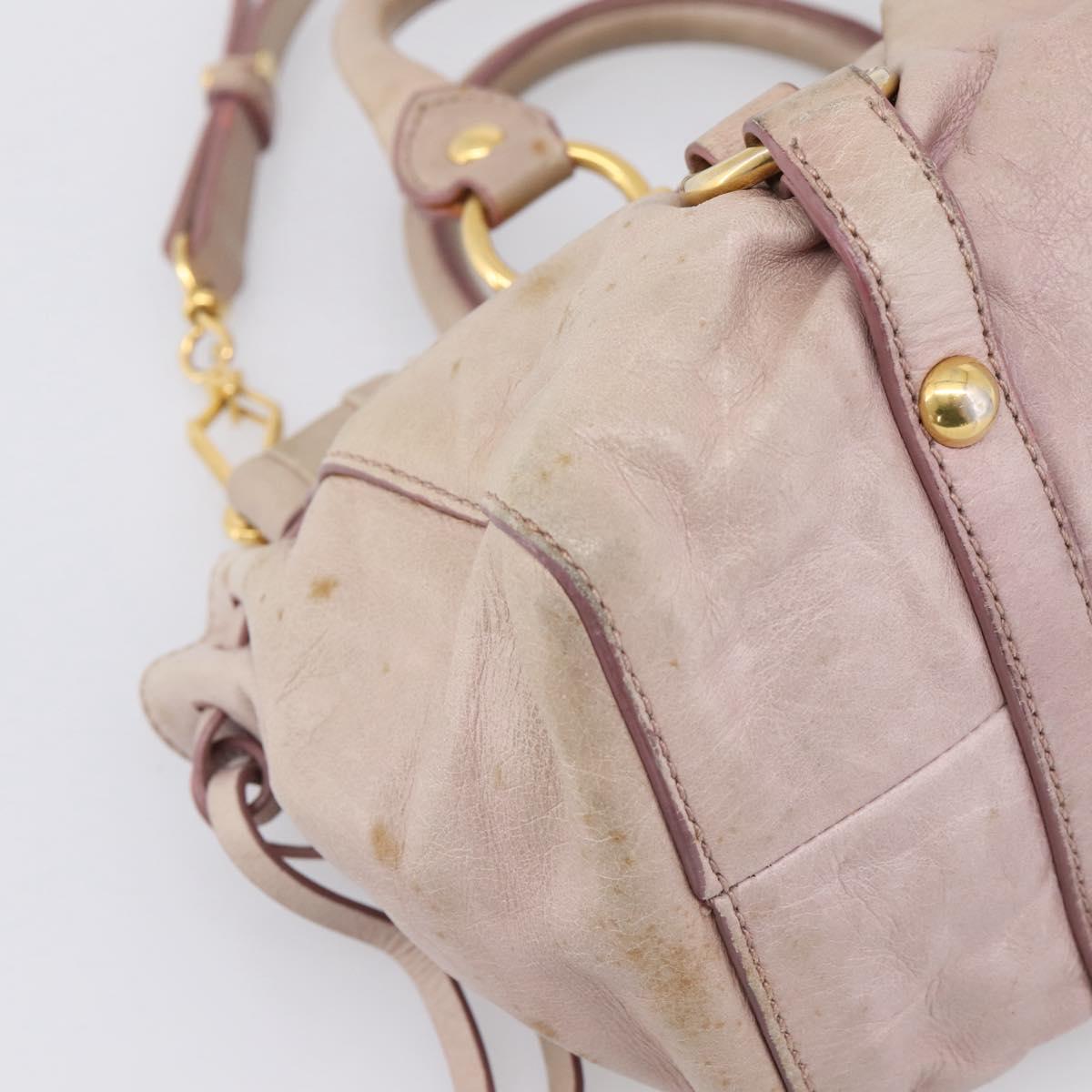 Miu Miu Vitellolux Hand Bag Leather 2way Beige Gold Tone Auth 200811