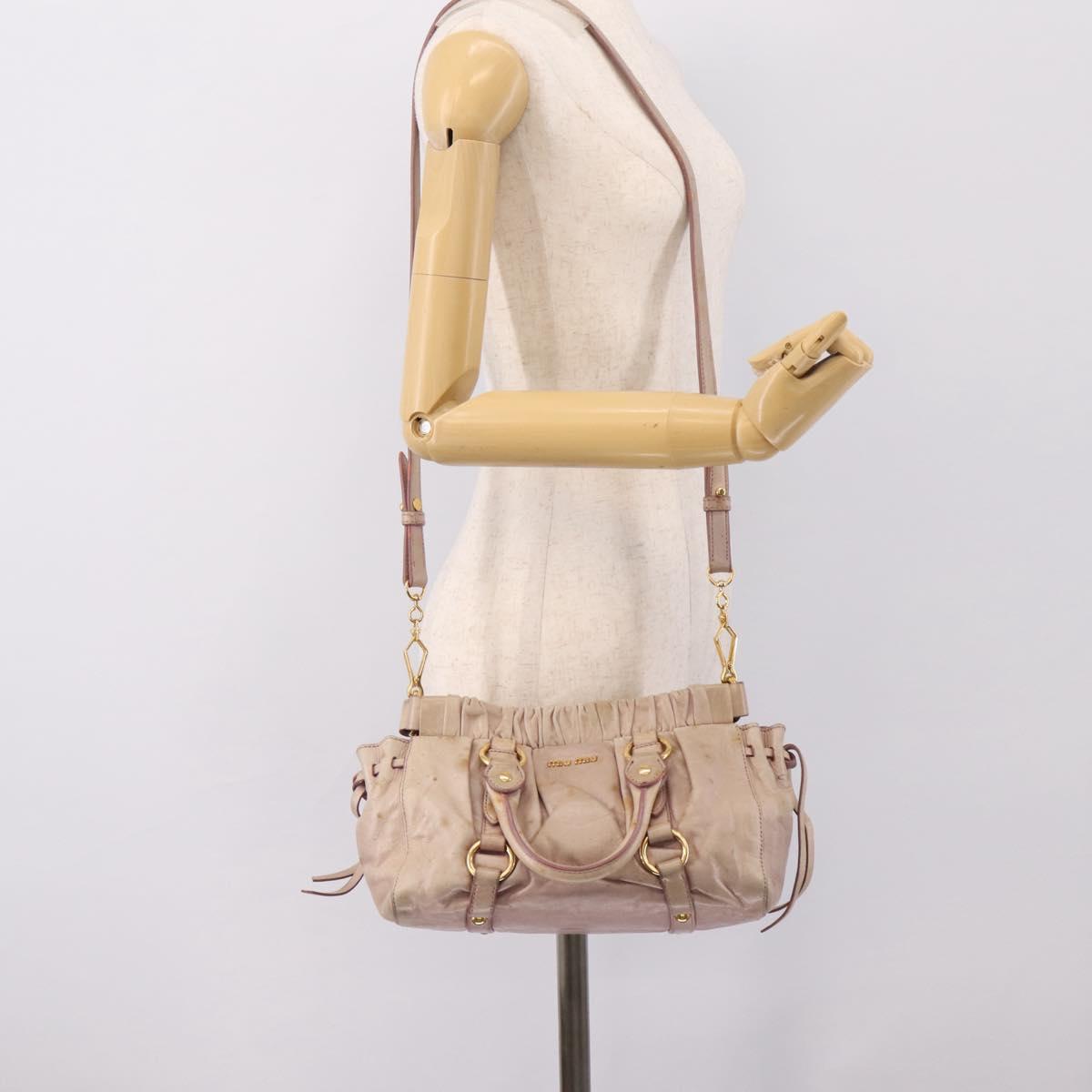 Miu Miu Vitellolux Hand Bag Leather 2way Beige Gold Tone Auth 200811
