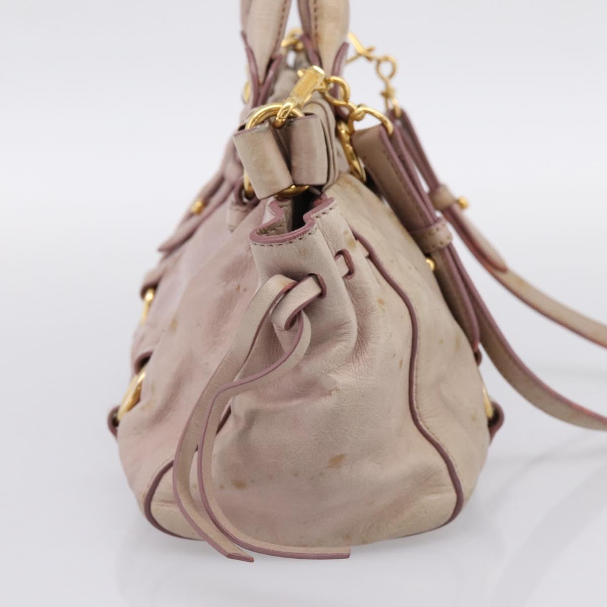 Miu Miu Vitellolux Hand Bag Leather 2way Beige Gold Tone Auth 200811