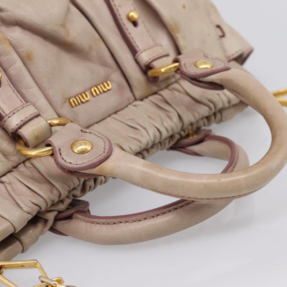Miu Miu Vitellolux Hand Bag Leather 2way Beige Gold Tone Auth 200811