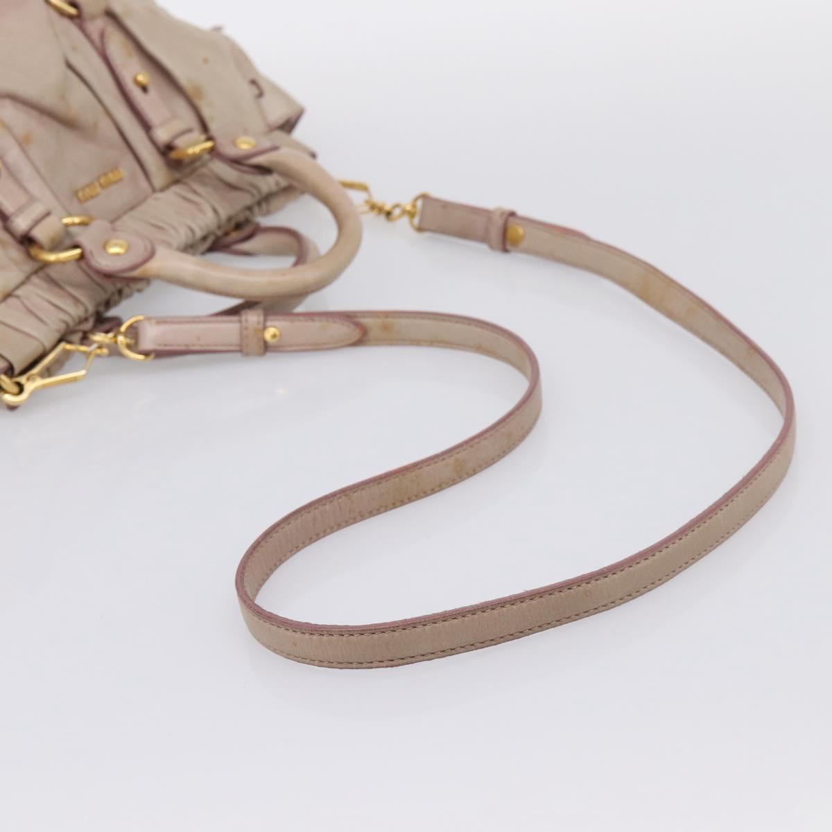 Miu Miu Vitellolux Hand Bag Leather 2way Beige Gold Tone Auth 200811