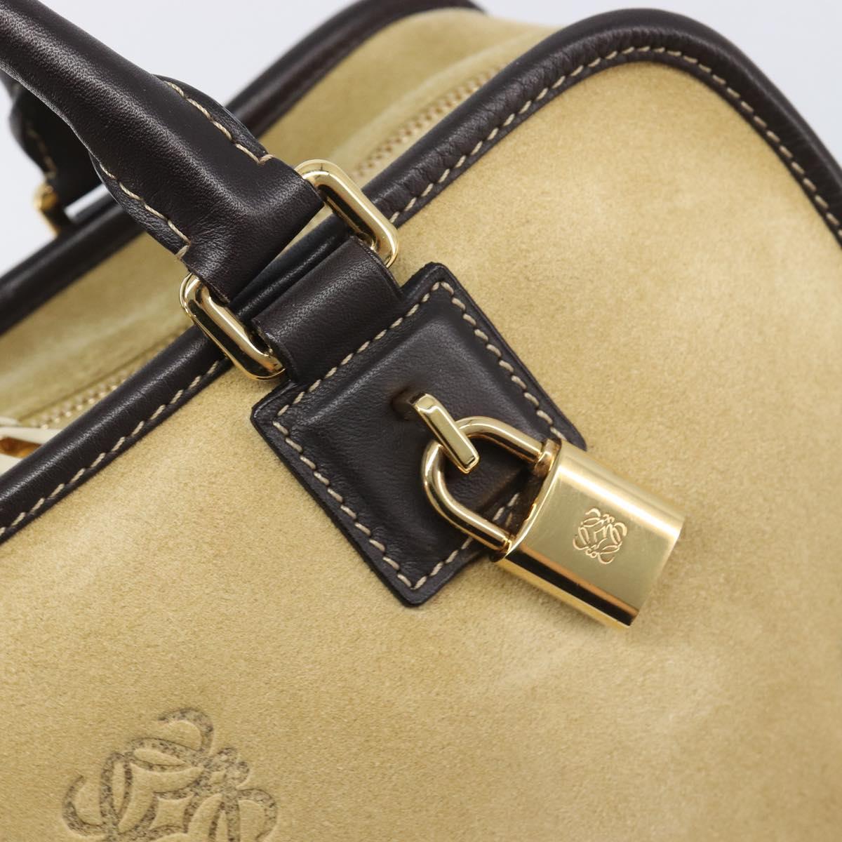 LOEWE Americana 28 Hand Bag Suede Beige Gold Tone Auth 200812V