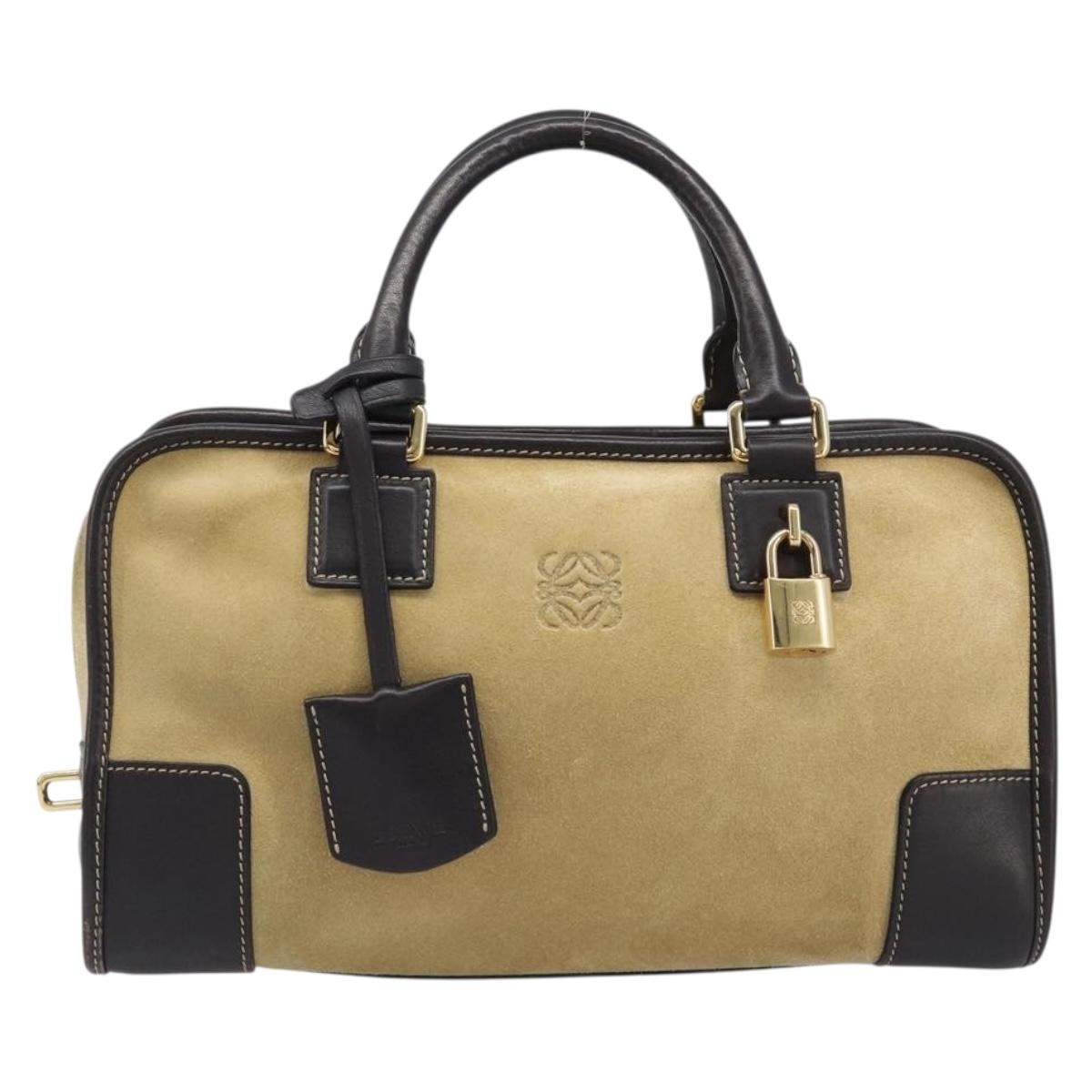 LOEWE Americana 28 Hand Bag Suede Beige Gold Tone Auth 200812V