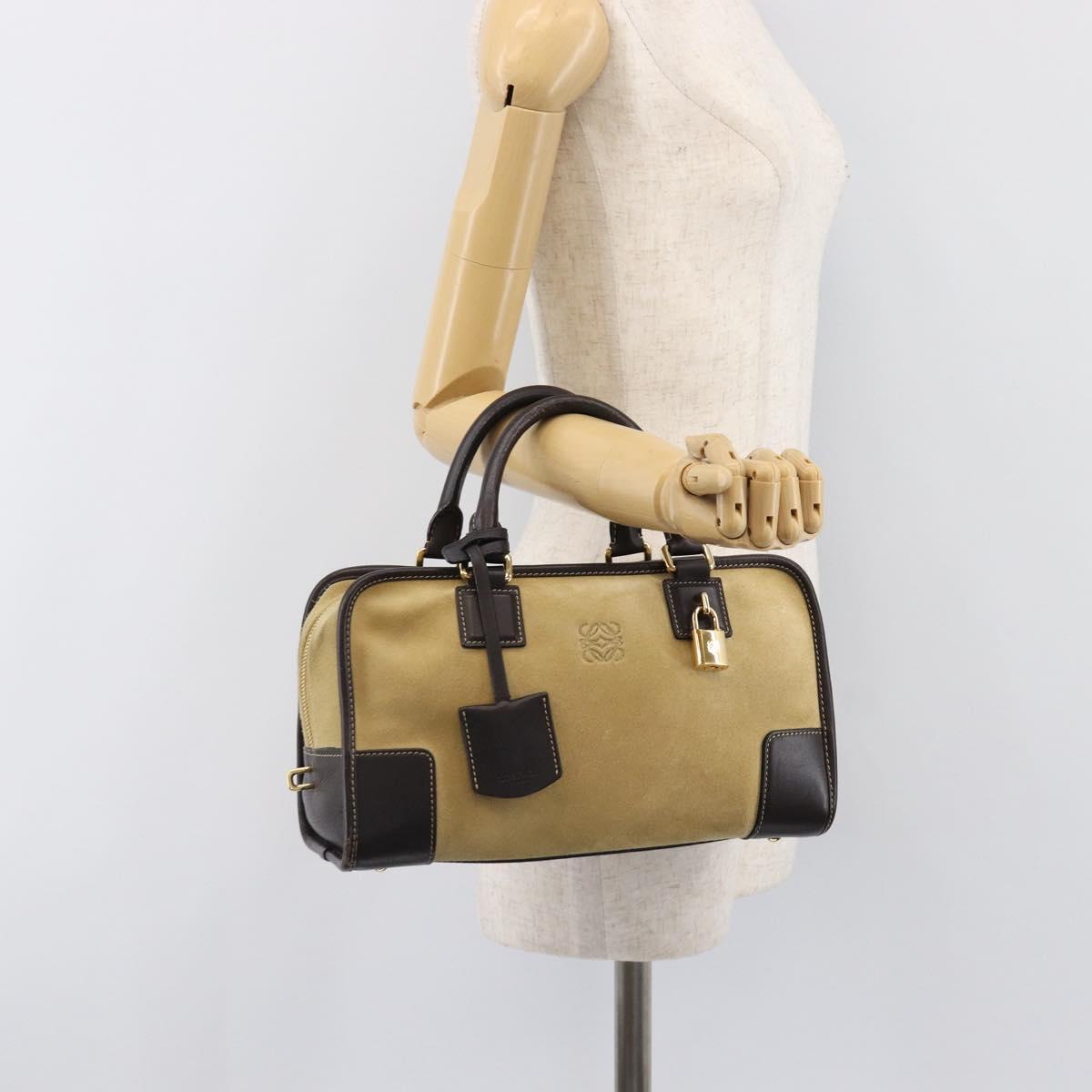 LOEWE Americana 28 Hand Bag Suede Beige Gold Tone Auth 200812V