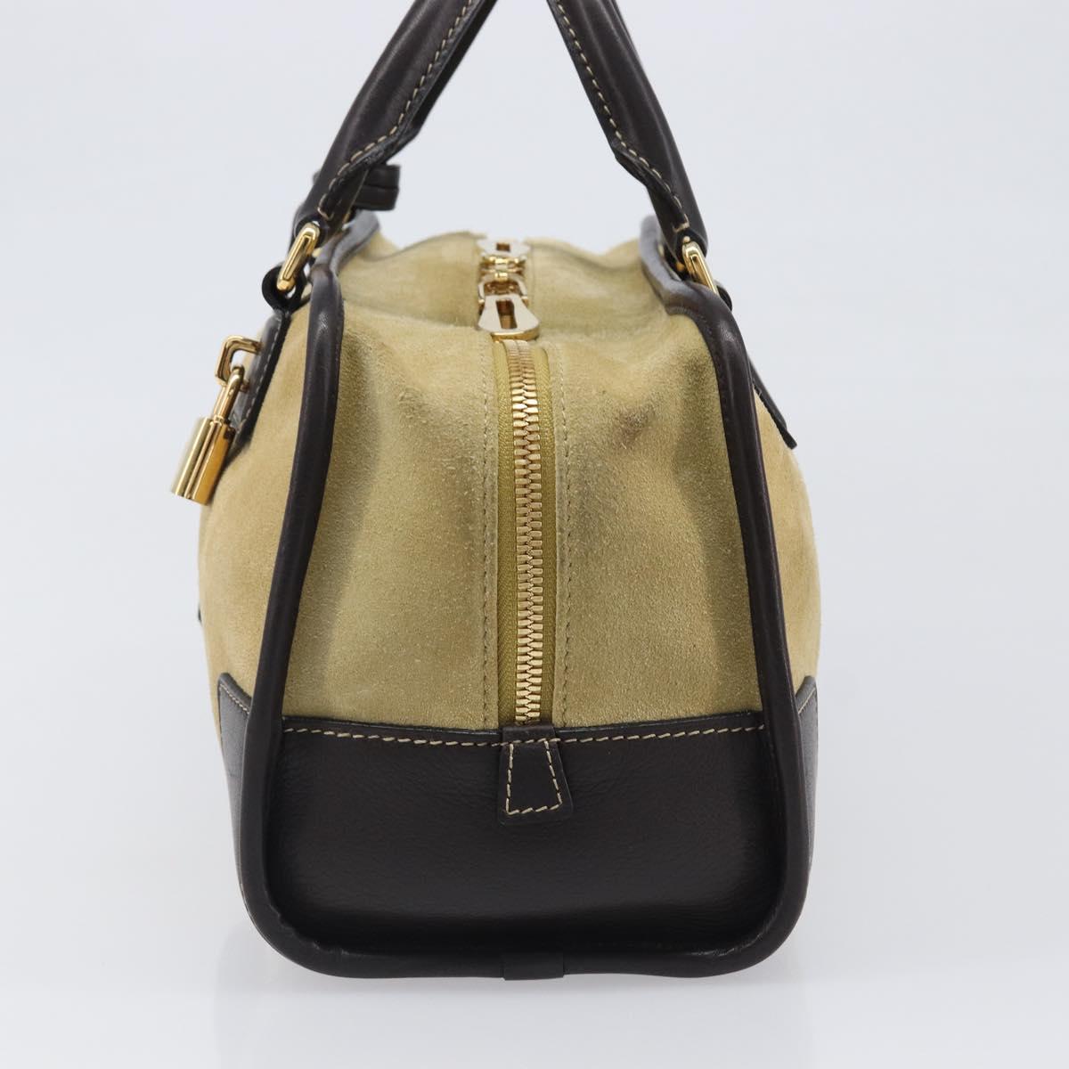 LOEWE Americana 28 Hand Bag Suede Beige Gold Tone Auth 200812V