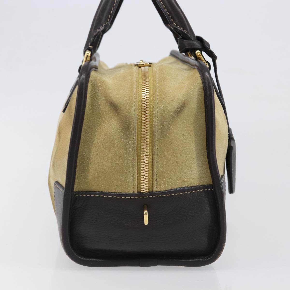 LOEWE Americana 28 Hand Bag Suede Beige Gold Tone Auth 200812V