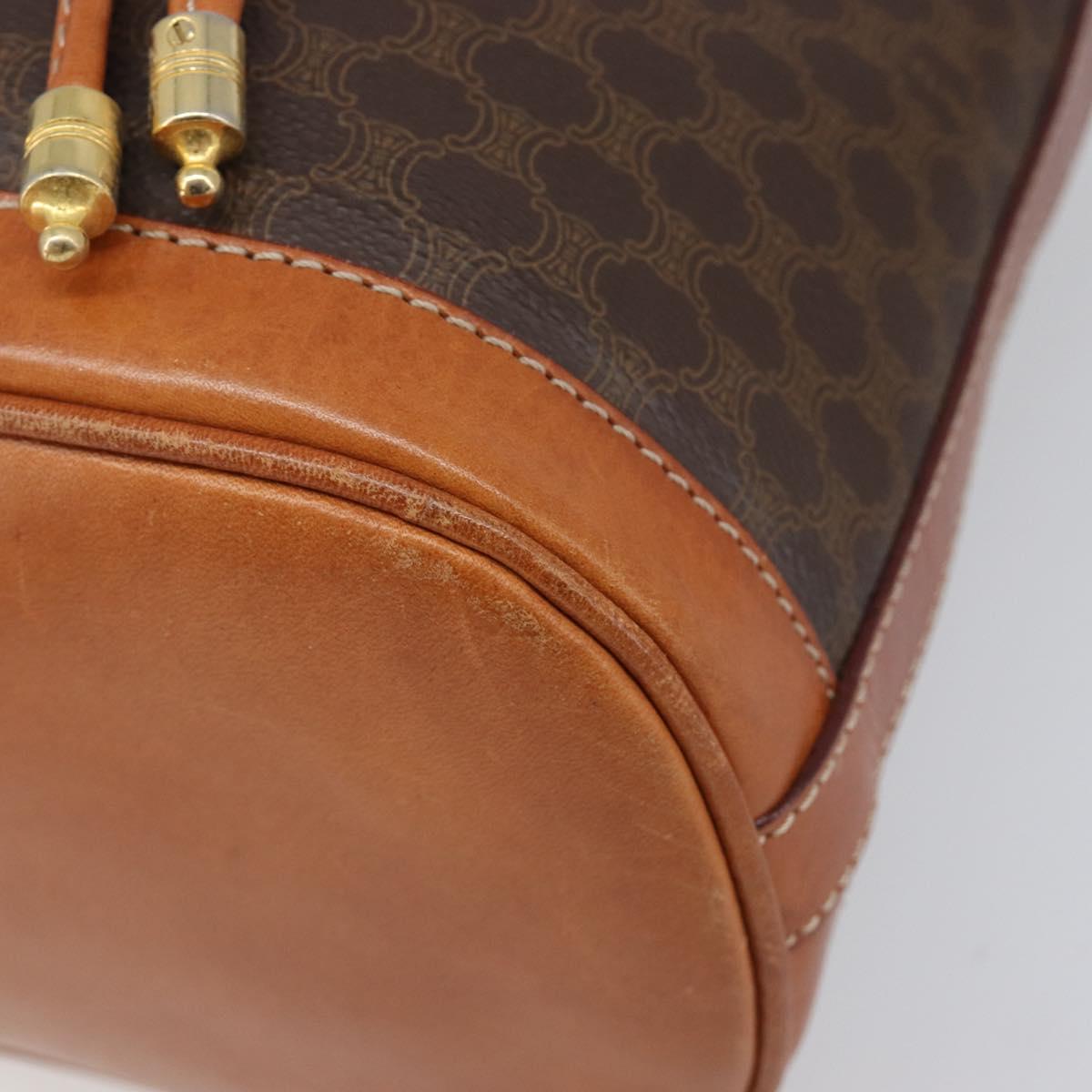CELINE Macadam Shoulder Bag PVC Leather Brown Gold Tone Auth 200814A
