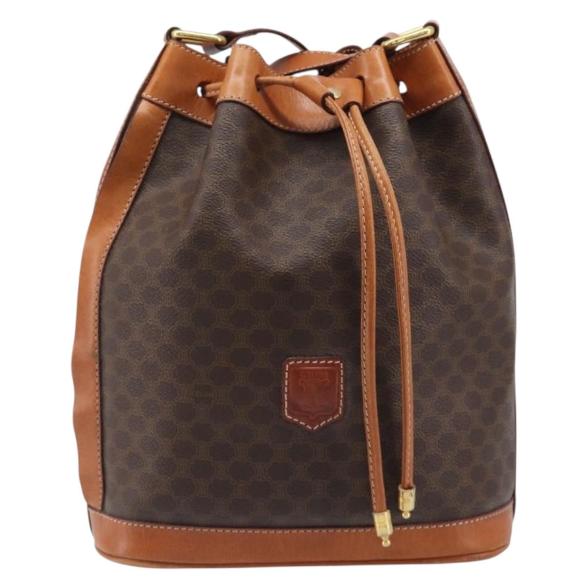 CELINE Macadam Shoulder Bag PVC Leather Brown Gold Tone Auth 200814A
