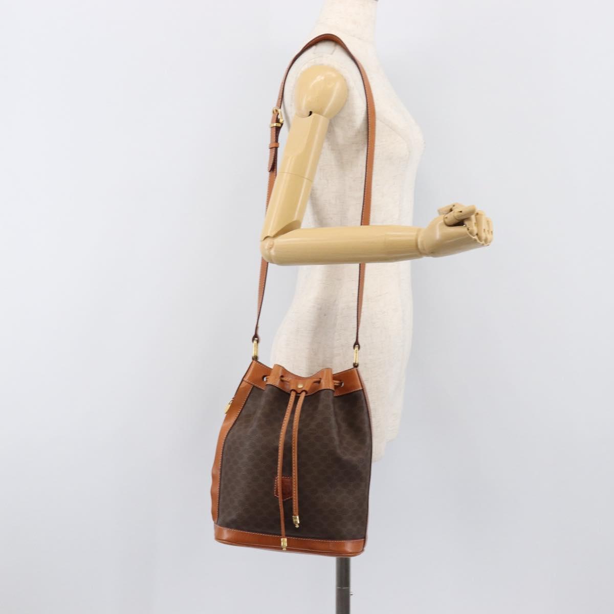 CELINE Macadam Shoulder Bag PVC Leather Brown Gold Tone Auth 200814A