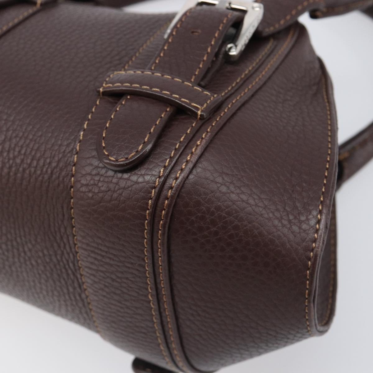 LOEWE Sender Hand Bag Leather Brown Silver Auth 200818V