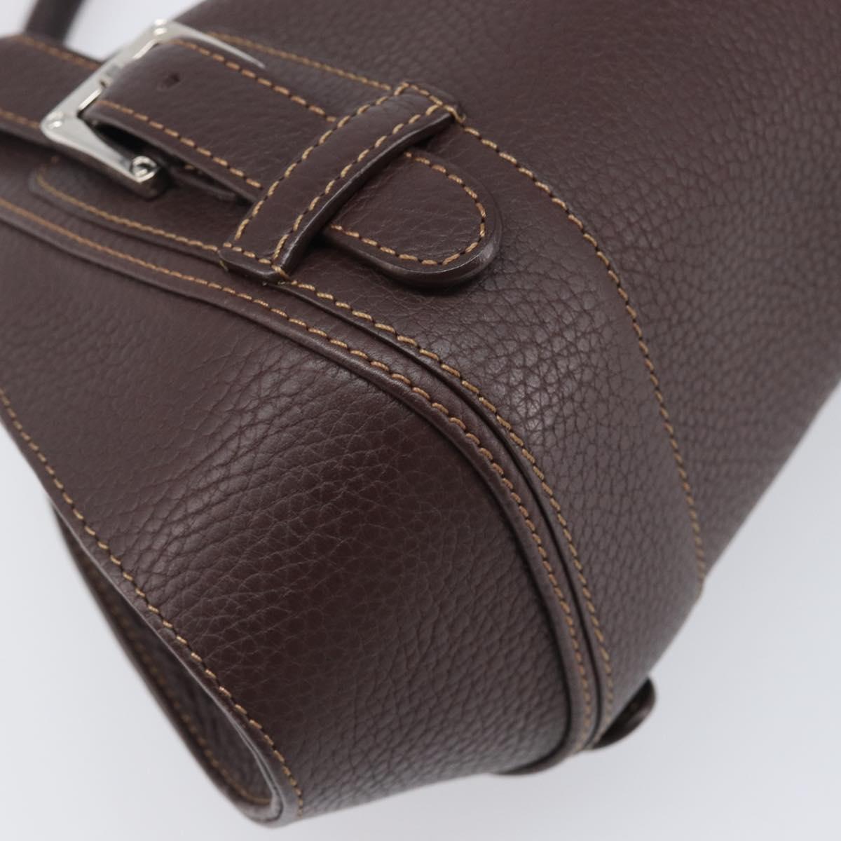 LOEWE Sender Hand Bag Leather Brown Silver Auth 200818V