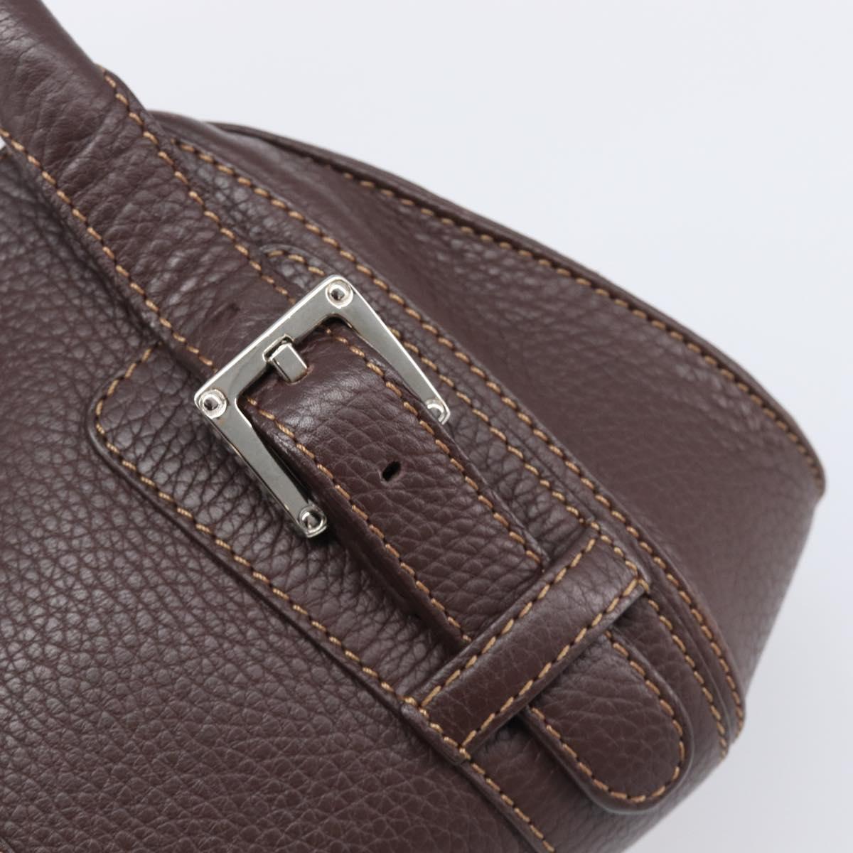 LOEWE Sender Hand Bag Leather Brown Silver Auth 200818V