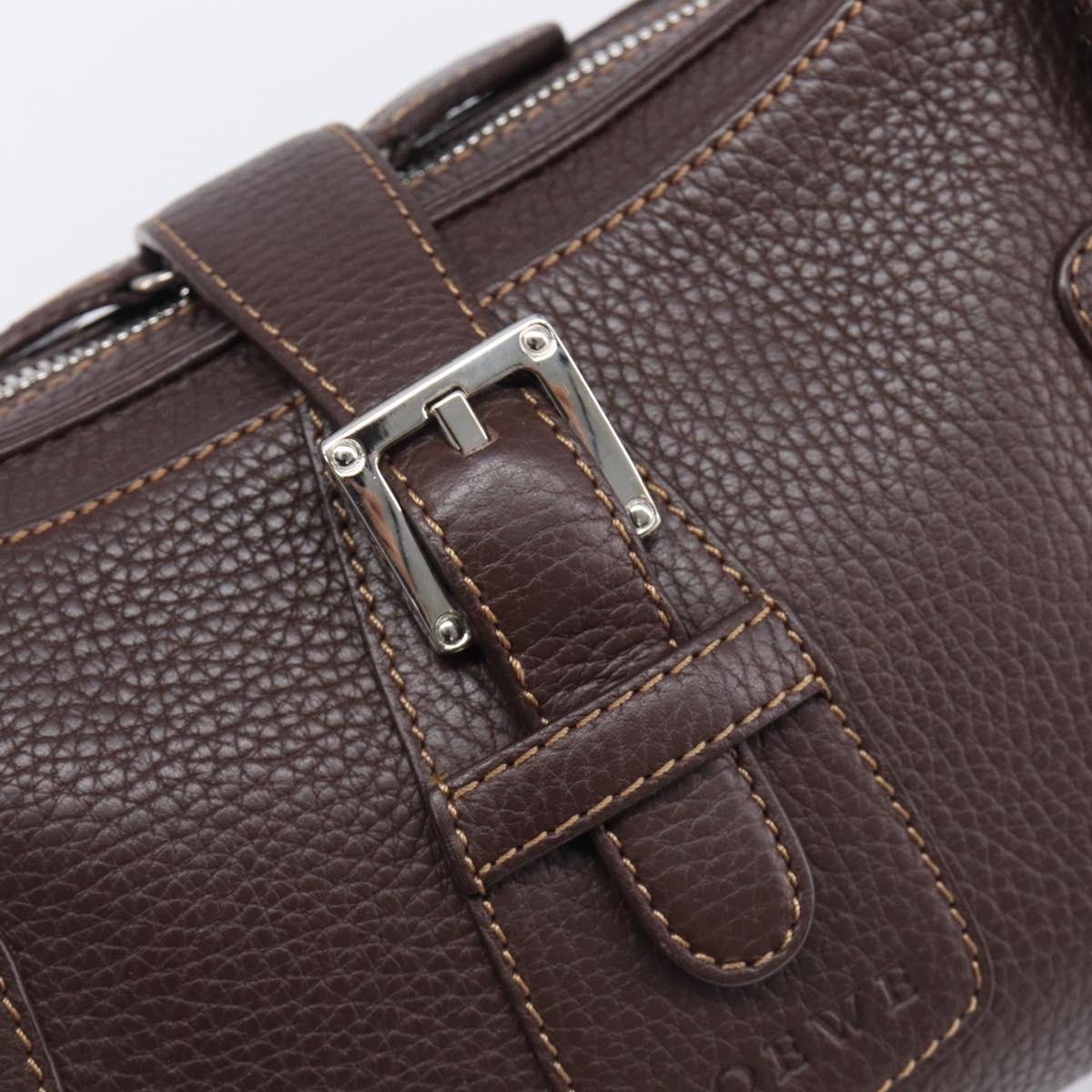 LOEWE Sender Hand Bag Leather Brown Silver Auth 200818V