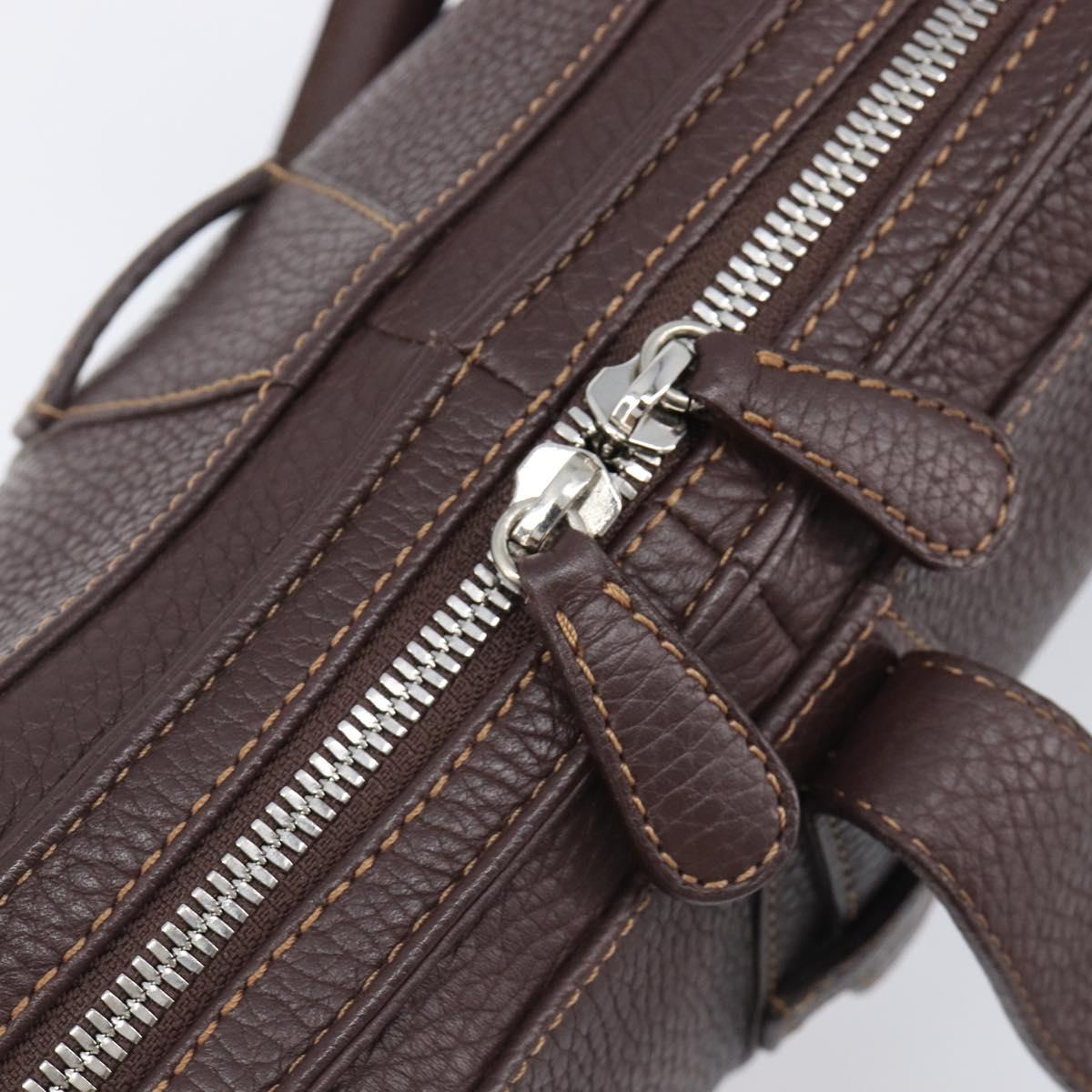 LOEWE Sender Hand Bag Leather Brown Silver Auth 200818V