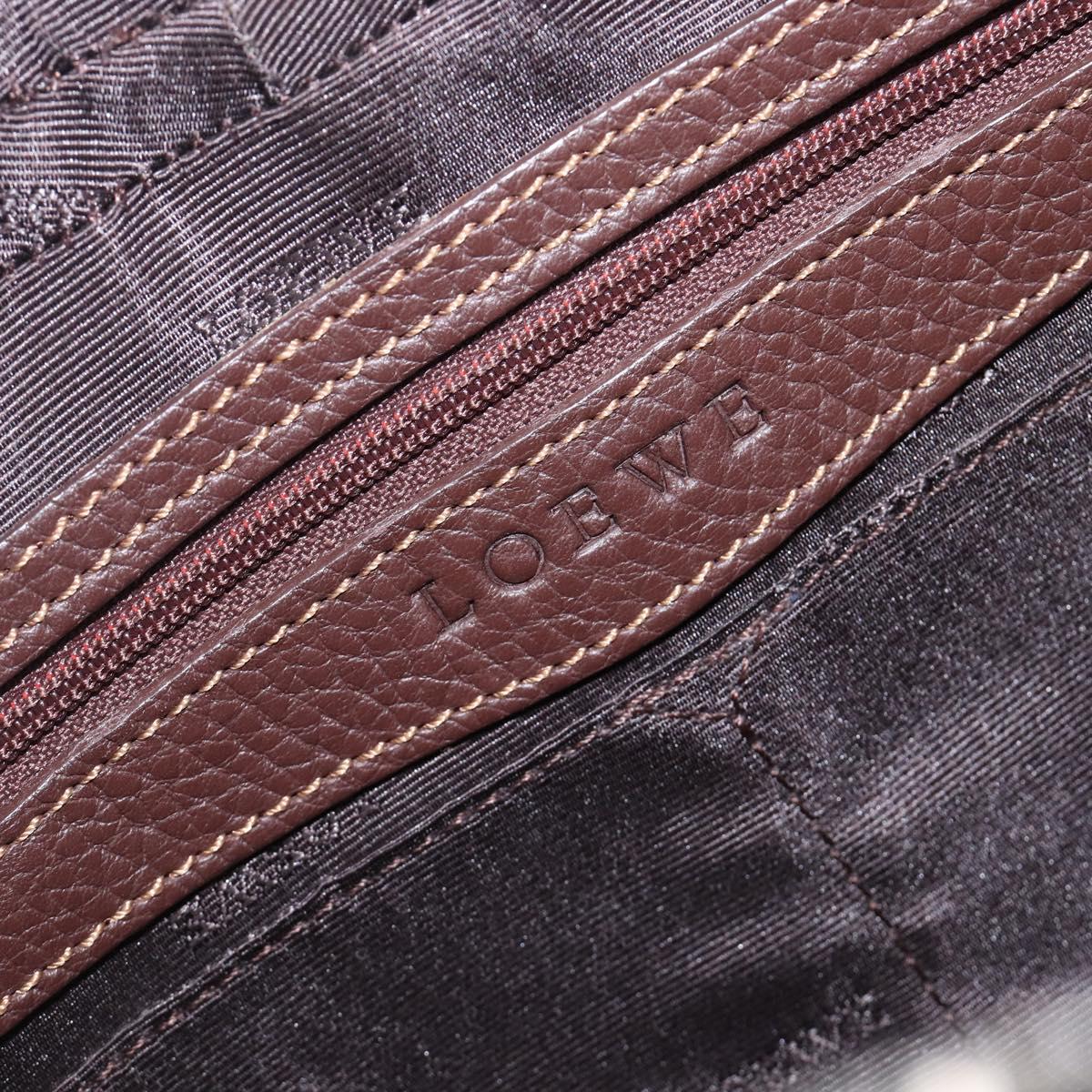 LOEWE Sender Hand Bag Leather Brown Silver Auth 200818V