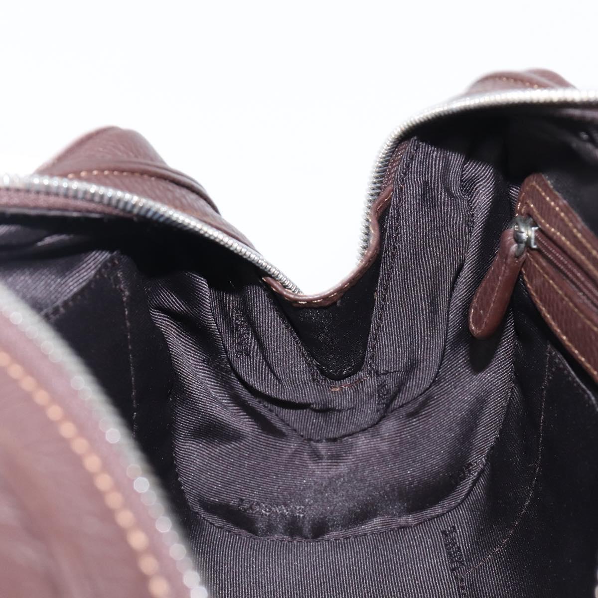 LOEWE Sender Hand Bag Leather Brown Silver Auth 200818V