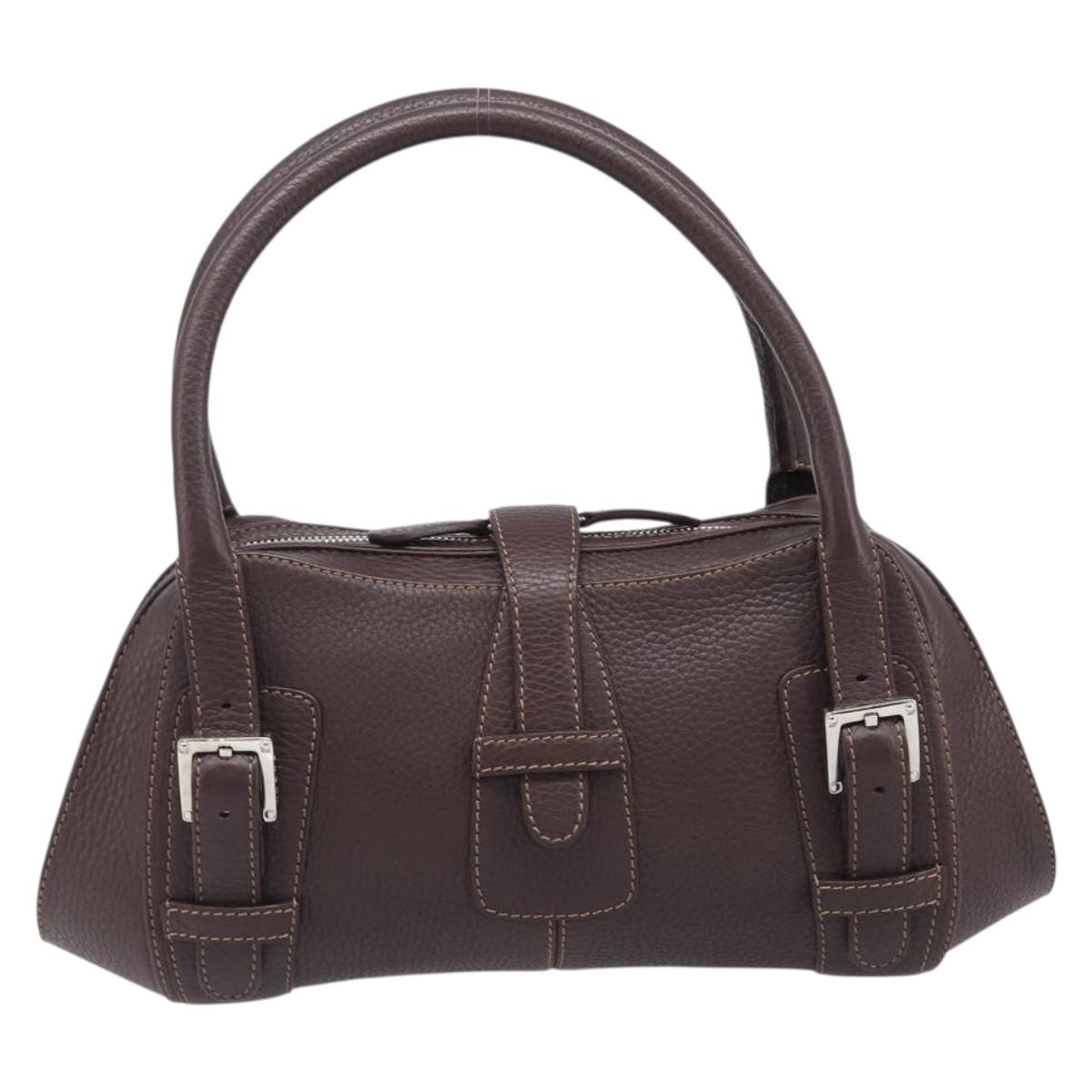 LOEWE Sender Hand Bag Leather Brown Silver Auth 200818V