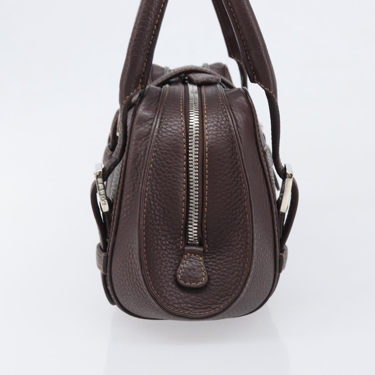 LOEWE Sender Hand Bag Leather Brown Silver Auth 200818V