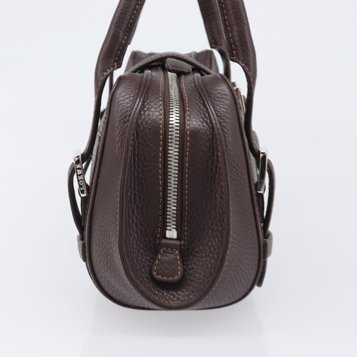 LOEWE Sender Hand Bag Leather Brown Silver Auth 200818V