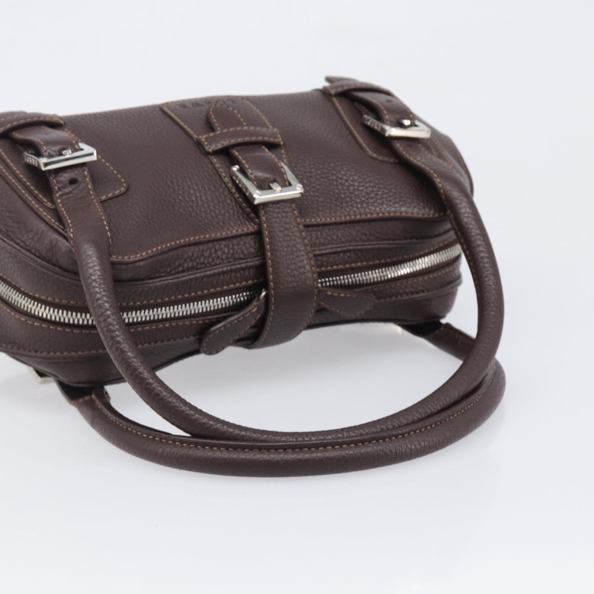 LOEWE Sender Hand Bag Leather Brown Silver Auth 200818V