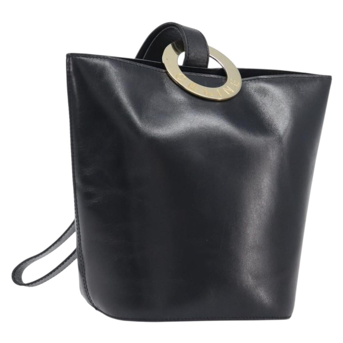 CELINE Shoulder Bag Leather Black Gold Tone Auth 200820A