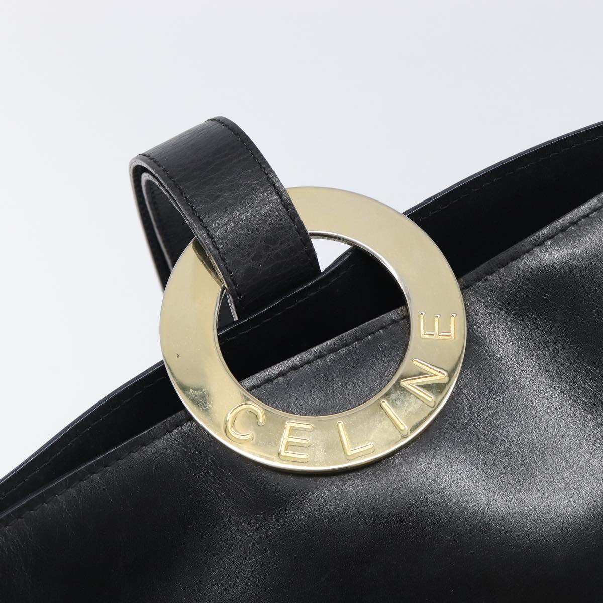 CELINE Shoulder Bag Leather Black Gold Tone Auth 200820A
