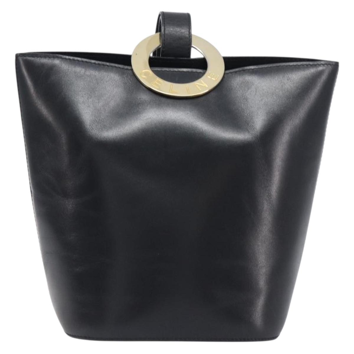 CELINE Shoulder Bag Leather Black Gold Tone Auth 200820A