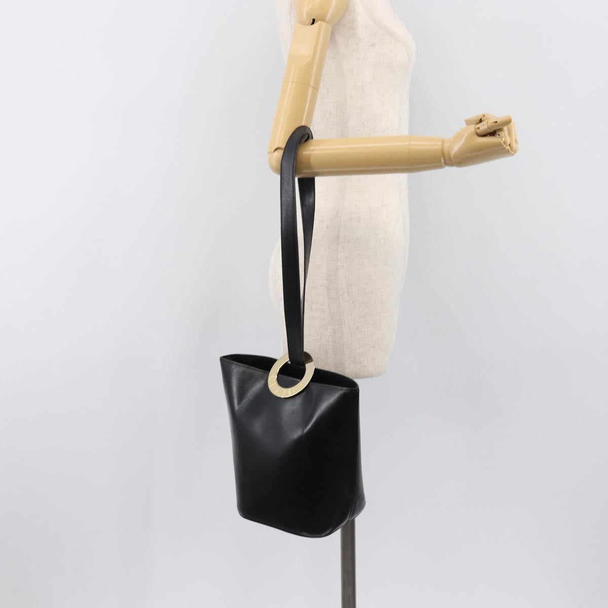 CELINE Shoulder Bag Leather Black Gold Tone Auth 200820A