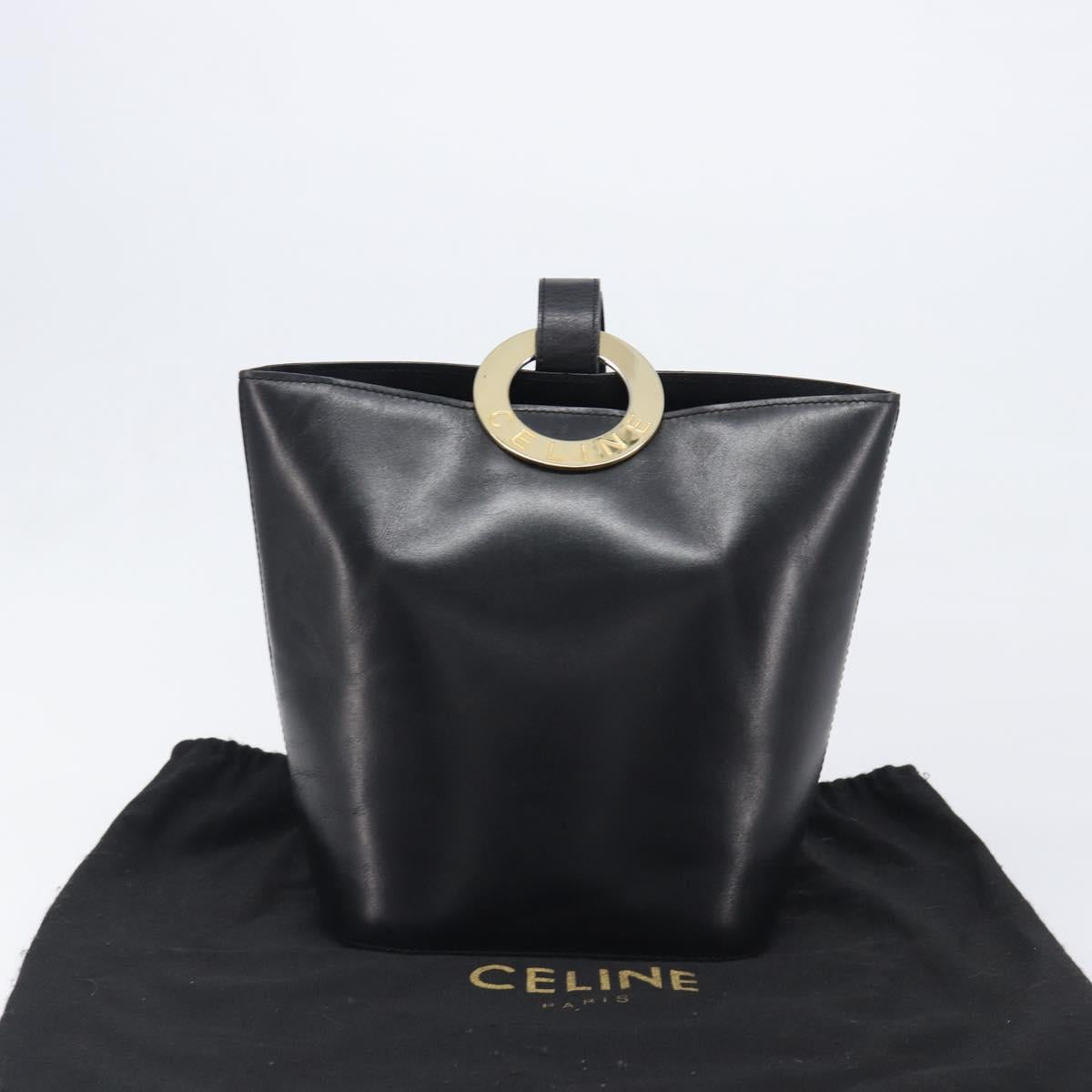 CELINE Shoulder Bag Leather Black Gold Tone Auth 200820A