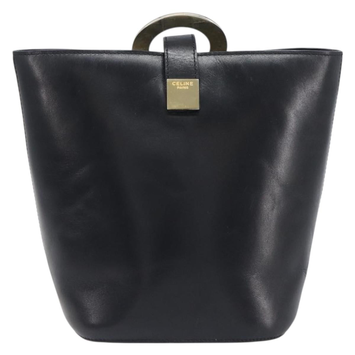 CELINE Shoulder Bag Leather Black Gold Tone Auth 200820A