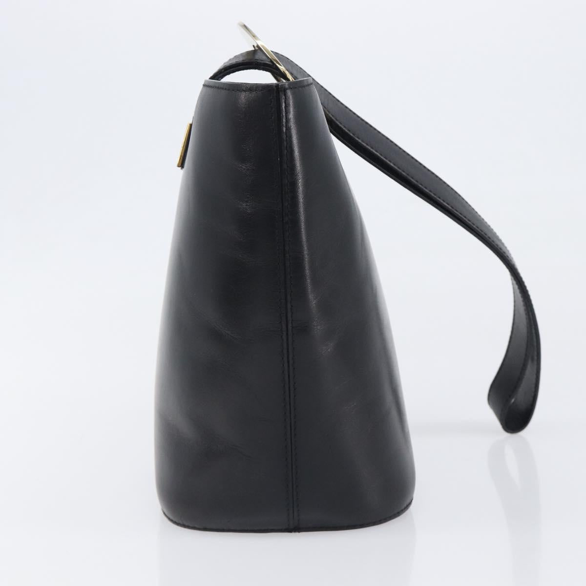 CELINE Shoulder Bag Leather Black Gold Tone Auth 200820A