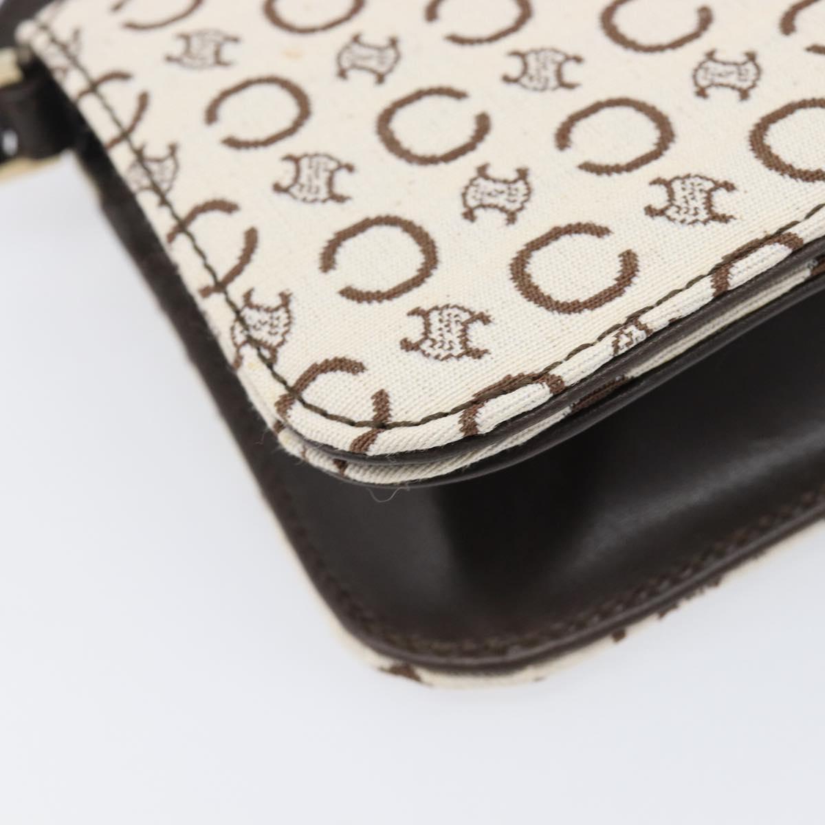 CELINE C Macadam Shoulder Bag Canvas White Gold Tone Auth 200822V