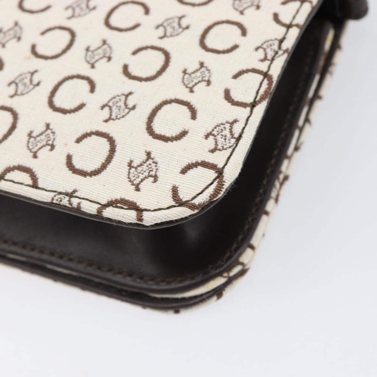 CELINE C Macadam Shoulder Bag Canvas White Gold Tone Auth 200822V