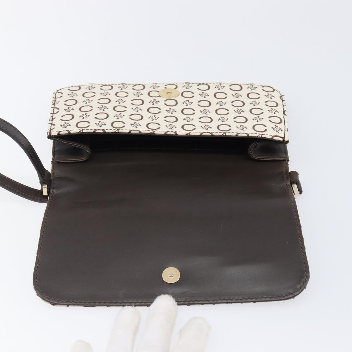 CELINE C Macadam Shoulder Bag Canvas White Gold Tone Auth 200822V