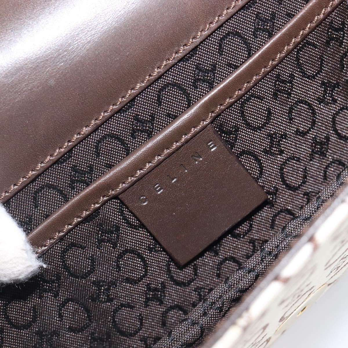 CELINE C Macadam Shoulder Bag Canvas White Gold Tone Auth 200822V