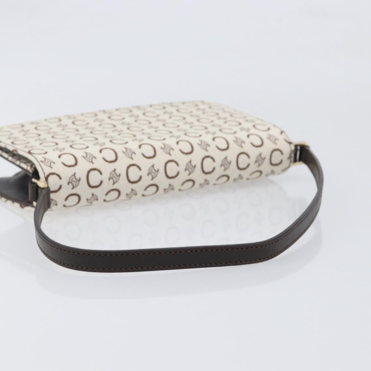 CELINE C Macadam Shoulder Bag Canvas White Gold Tone Auth 200822V