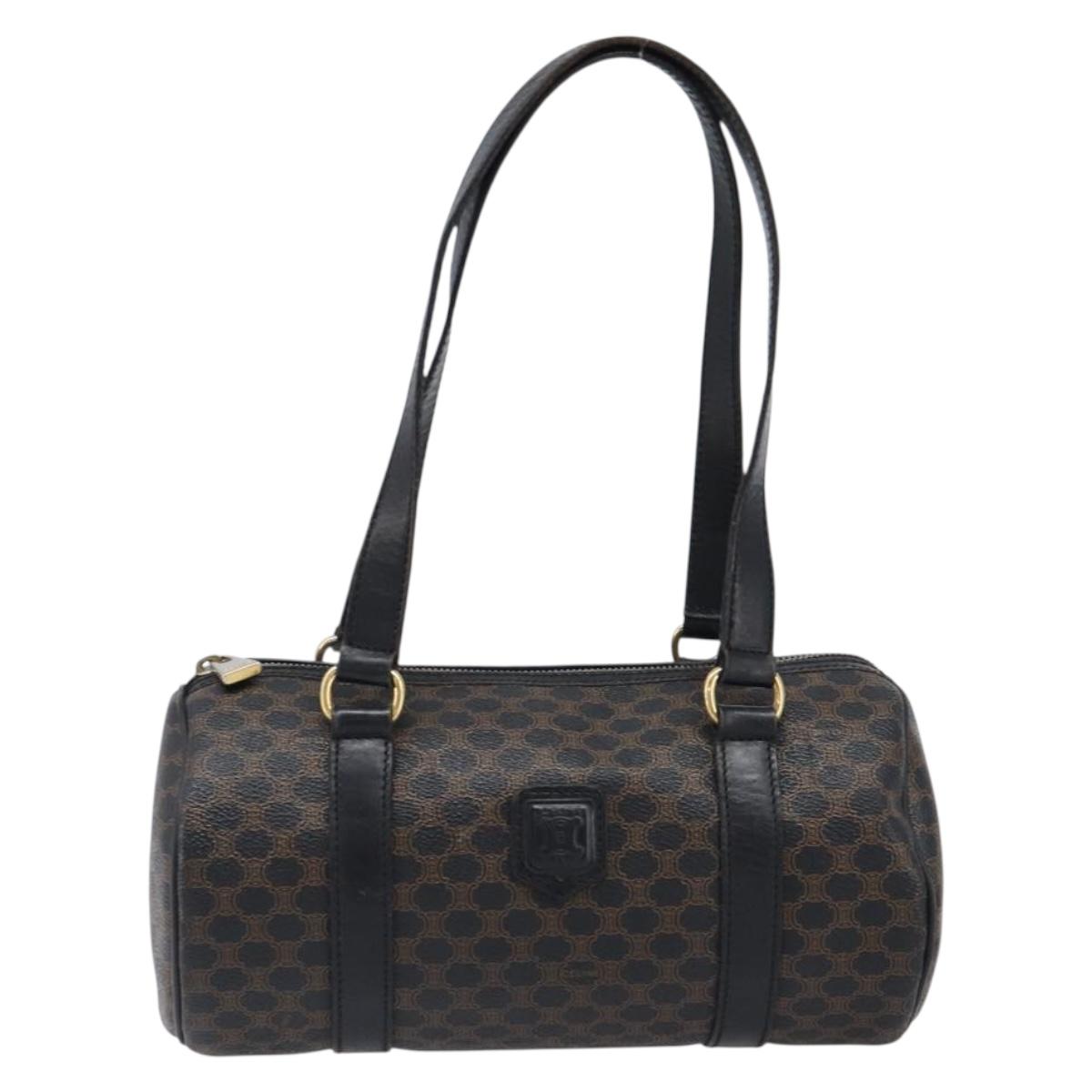 CELINE Macadam Hand Bag PVC Leather Black Gold Tone Auth 200823