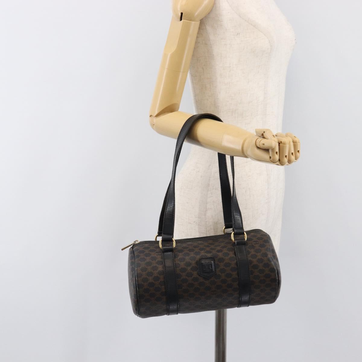 CELINE Macadam Hand Bag PVC Leather Black Gold Tone Auth 200823