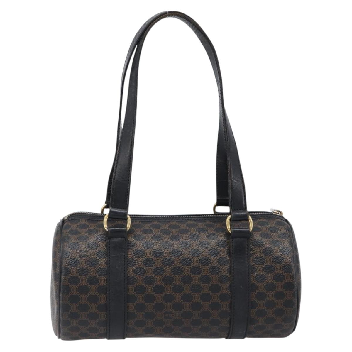 CELINE Macadam Hand Bag PVC Leather Black Gold Tone Auth 200823