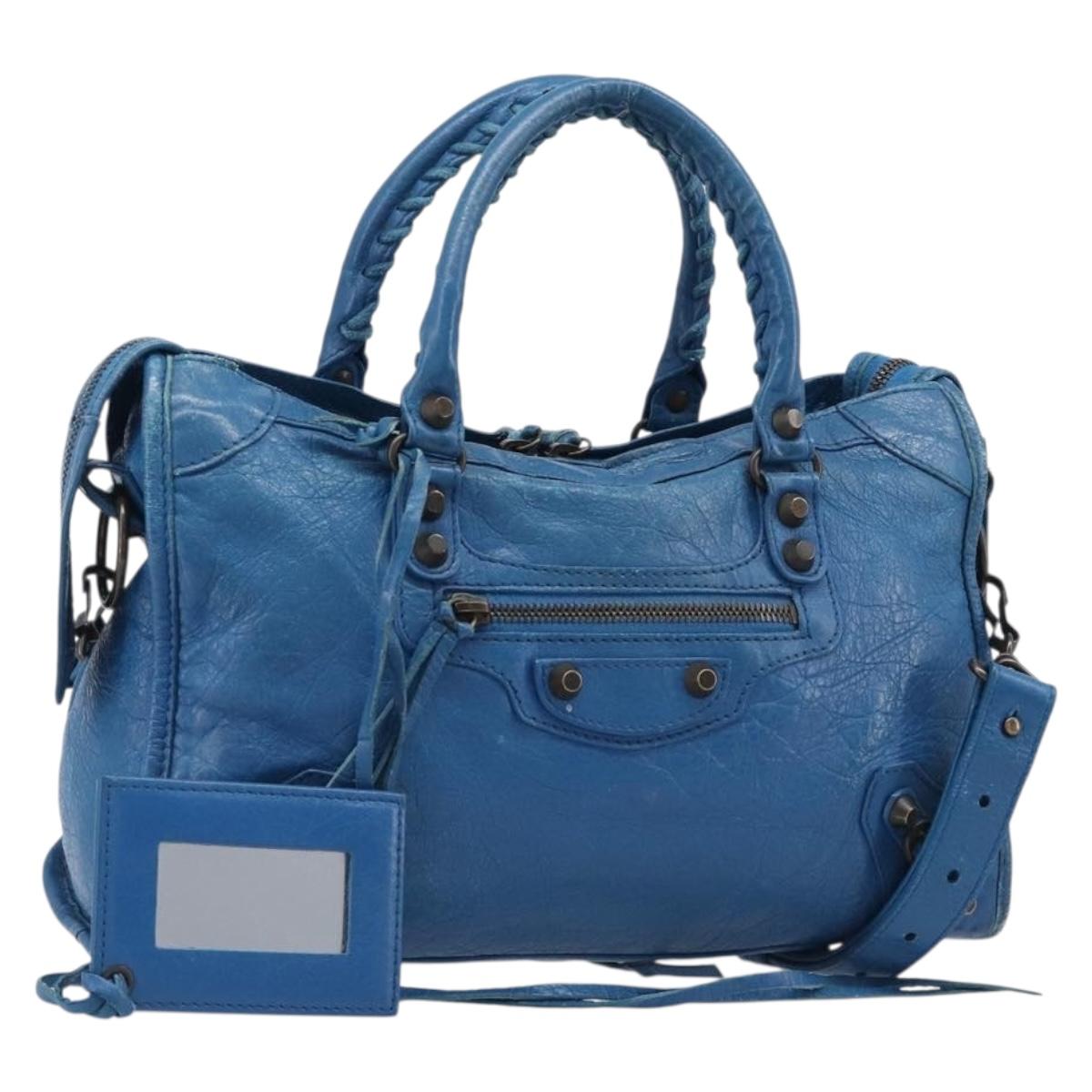 BALENCIAGA Classic City Hand Bag Leather 2way Blue 431621 Auth 200825V